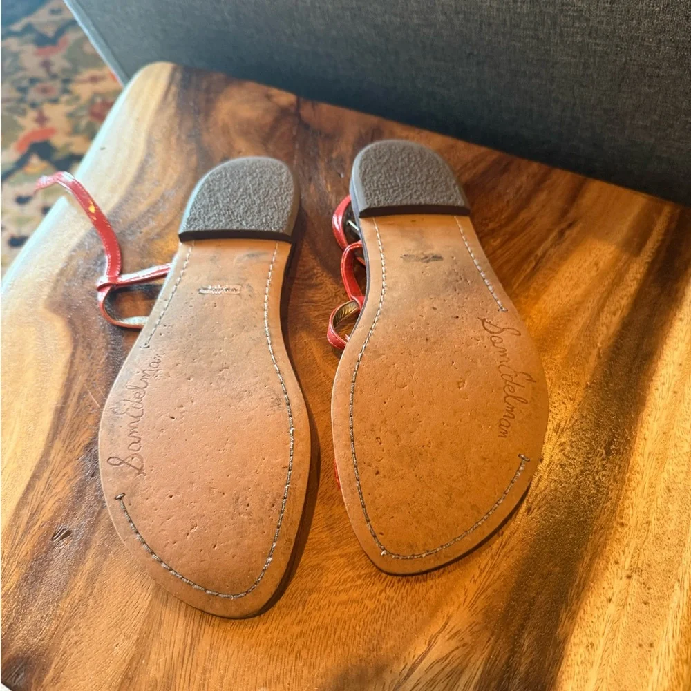 Sam Edelman Red Croc-Embossed Sandals - Picture 2 of 4